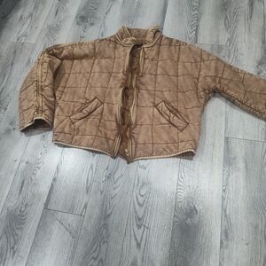 Free People Quilted Brown Varsity Jacket